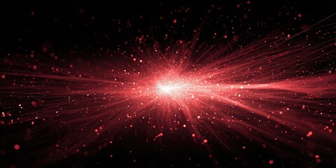 Fototapeta premium Abstract Red Light Burst Against Black Background with Particles and Radiating Lines
