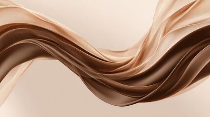 Abstract Swirling Ribbon Wave in Beige and Brown Tones with Light Reflections on Cream Background