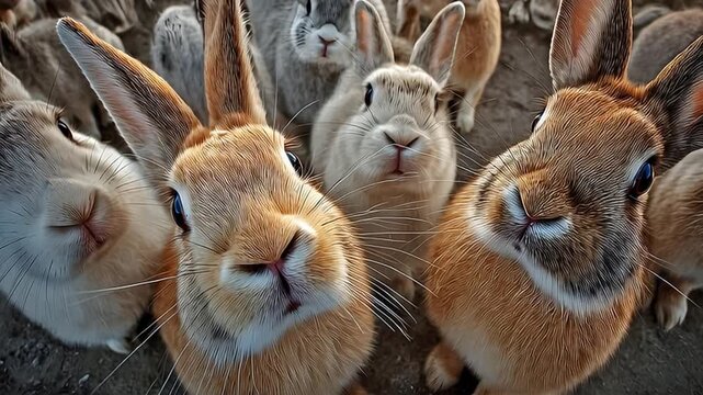 Rabbit Assembly: Faces of Curiosity, ai generated.	