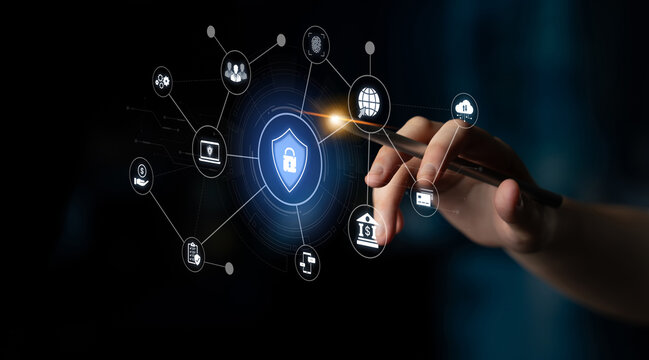 A complete cybersecurity system concept. Providing network protection for online banking, cloud data, financial transactions, and personal identity with secure authentication. Fermion