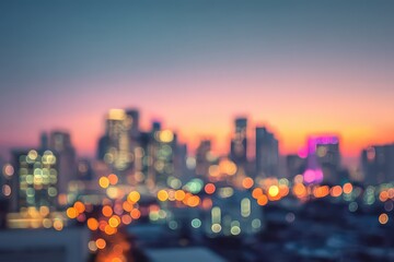 Cityscape Silhouette At Sunset With Vibrant Color Palette Blurry Skyline Against Colorful Sky