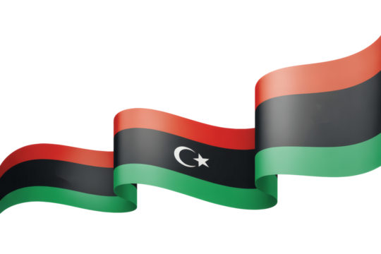Waving vibrant flag of Libya, celebrating national pride, unity, and cultural heritage with flowing red, black, and green