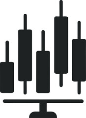 Black stock market candlestick chart icon representing financial trading data isolated on transparent background