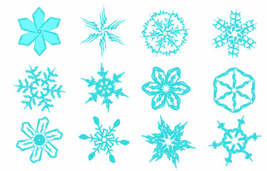 Collection of unique snowflake shapes in hand-drawn style, perfect for winter themes, cards, and seasonal decoration.