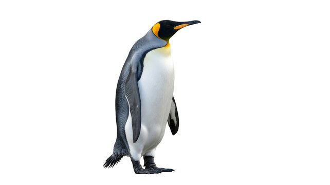 Majestic king penguin isolated on transparent background, portrait conveys elegance and grace standing tall with striking yellow plumage detail