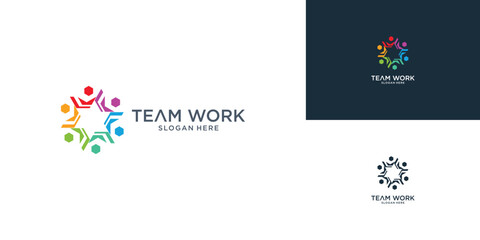 Creative team work logo design with modern concept premium vector