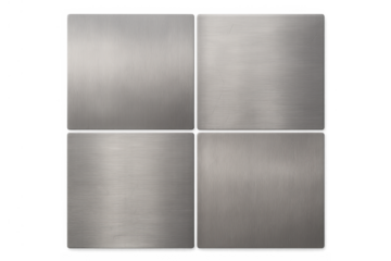 Brushed stainless steel texture background with four metal squares, metallic surface, industrial concept