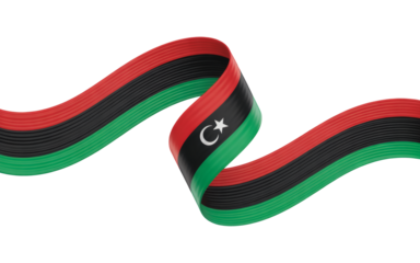 Waving Libya flag ribbon for national pride celebrations, cultural events, & patriotic displays on a transparent background