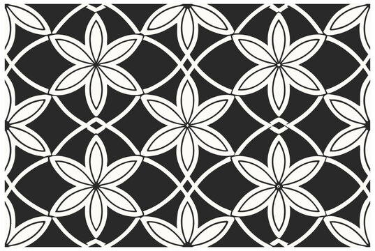 Luxury Black and White Floral Pattern | Stylish Geometric Tile Design for Fabric, Interior, Wallpaper, and Fashion | Classic Digital Texture with Ornamental Aesthetic and Sophisticated Elegance