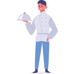 Male Chef in Uniform Holding Serving Cloche Plate with Food Ready to Serve Formal Dining Cuisine Restaurant Kitchen Profession