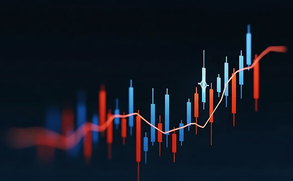Stock Market Candlestick Chart Global Finance Investment Analysis Background. Banking trade profit chart economy currency diagram. 3D - Powered by Adobe