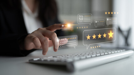 Customer centric review and rating system supports product review, digital rating concept, and customer give good trust by visualizing people choice through stars and feedback content technology Latch