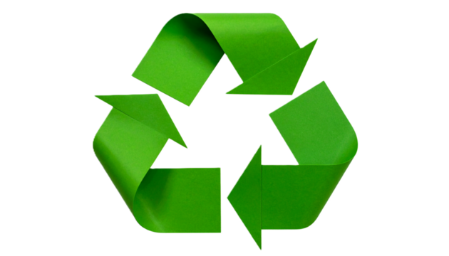 Abstract Green Geometric Recycling Arrows Symbol Cut Out, Illustrating Sustainability and Environmental Conservation on Isolated White Background
