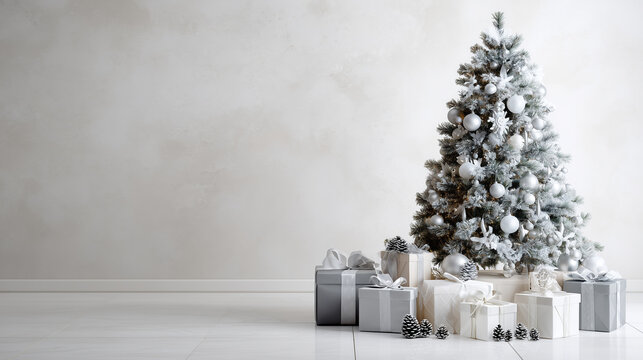 Chic White Christmas: Minimalist Silver Tree and Elegant Gifts