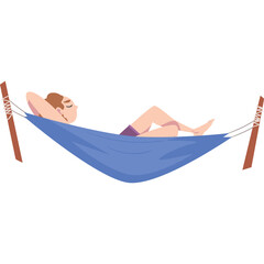 Man Relaxing In A Blue Hammock On A White Background Wearing Purple Shorts With Hands Behind His Head And Eyes Closed Enjoying A Peaceful Day