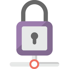 Purple padlock icon with a gray shackle securing a gray horizontal line with a red circle on a transparent background symbolizing security and privacy