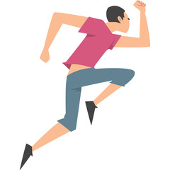 Man Running Action Pose Dynamic Motion Pink Shirt Blue Shorts Black Shoes Transparent Background