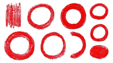 Hand Drawn Red Shapes and Scribbles on White Background for Design Elements