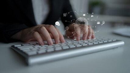 Visualization of global digital communication and online across multiple platforms, including global network, digital network, communication network, and online network. Latch