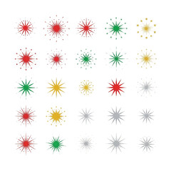 Collection of Colorful Starburst Designs on White Background.