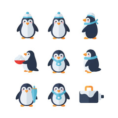 Collection of Adorable Penguin Characters in Various Poses and Outfits.