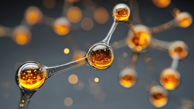 Abstract Molecular Structure With Glowing Spheres And Depth Of Field On Dark Background