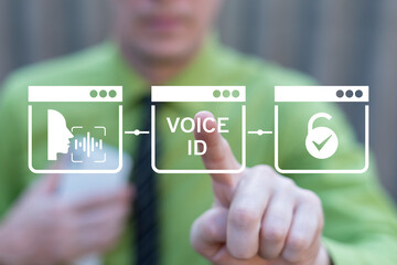 User voice id recognition technological concept. Personal sound identification in a smartphone, modern technologies. Voice ID technology, scan, identification. Private cyber data access.