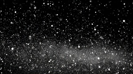 Ethereal Snowfall Overlay Effect Against Dark Background with Glittering Particles and Soft Bokeh for Winter Season and Christmas Celebrations