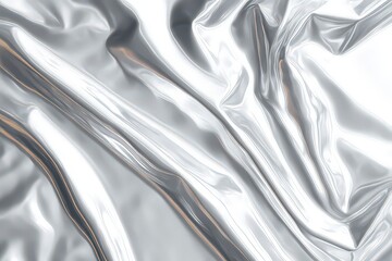 Abstract Silver Fabric with Textured Folds on White Background