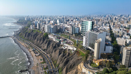 The Costa Verde in Lima seen from a drone during a calm summer afternoon.