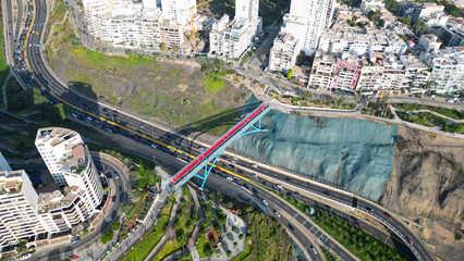 Aerial view of the Puente de la Paz in the district of Miraflores, Peru.