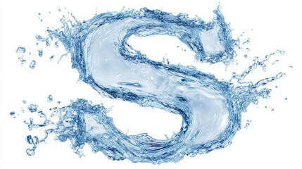 Aqua Letter S Isolated Against White Background Showing Water Splash Effect