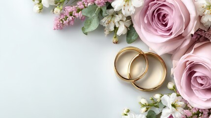 Delicate Wedding Rings With Pink Roses