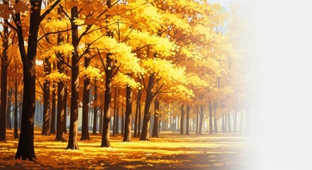 Autumn's Golden Embrace: Forest Landscape Bathed in Amber Light and Serenity