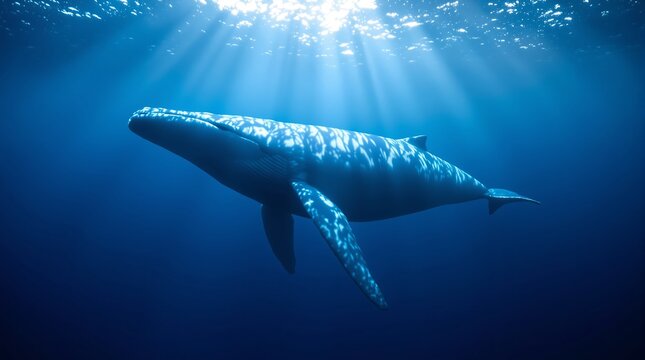 Humpback Whale Swimming Gracefully Under Ocean Sunlight