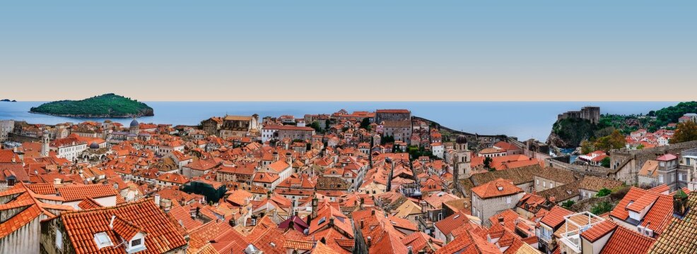 Panorama of Dubrovnik Old Town, Lokrum Island, and St. Lawrence Fortress, Croatia