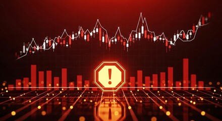 Warning Sign Amidst Financial Market Volatility A Cautionary Alert in Red Tones