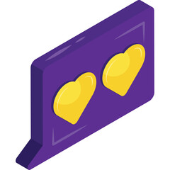 Purple Speech Bubble With Two Golden Hearts Inside On A Transparent Background Expressing Love And Affection In A Clean Minimalist Style