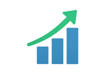 Bar chart visualizing business growth and positive progress with a rising green arrow on a transparent background