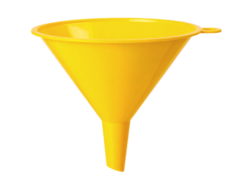 Bright yellow funnel for household, garage, or crafting uses, easily pouring liquids or powders with precision