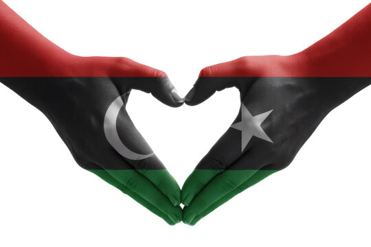 Expressing Libyan pride two hands forming heart with flag colors unity patriotism love cultural identity national symbol - Powered by Adobe