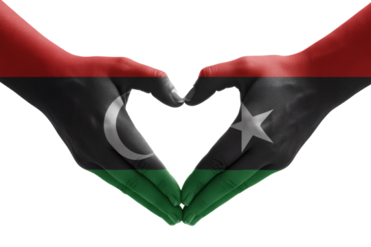 Expressing Libyan pride two hands forming heart with flag colors unity patriotism love cultural identity national symbol