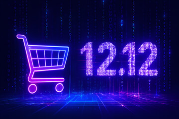 Cyber Monday deals online with shopping cart and 12.12 sale promotion in digital matrix for ecommerce marketing