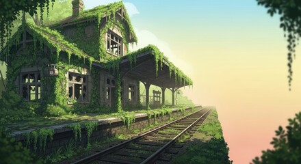 Forgotten railway station swallowed by nature: nostalgic ruin and wilderness takeover