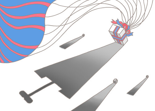 社会問題・風刺画 - パラシュート・贈り物・反戦・戦車・影