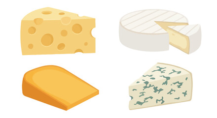 Assortment of Delicious Cheeses - Cheddar, Brie, Gouda, and Blue Cheese Slices
