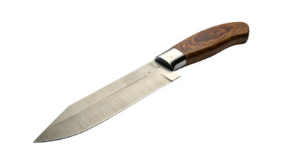 Hunting knife with wooden handle against black