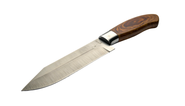 Hunting knife with wooden handle against black