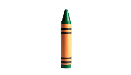 Isolated orange crayon with green tip on a black background