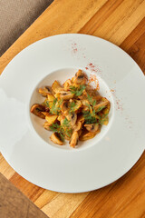 premium cooked mushroom dish, gourmet mushroom cuisine styled for upscale menus and campaigns